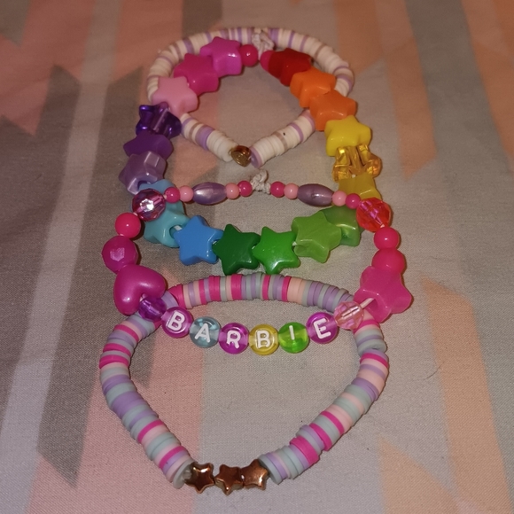 RAINBOW 🌈 COLORFUL BARBIE BEADED STARS KAWAII RAVE BRACELET SET - Picture 8 of 16